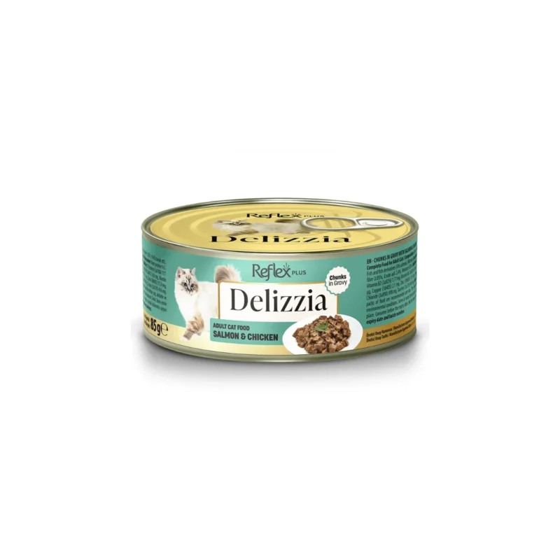 Reflex Plus Delizzia somon ve tavuklu parça etli yaş kedi maması 85g