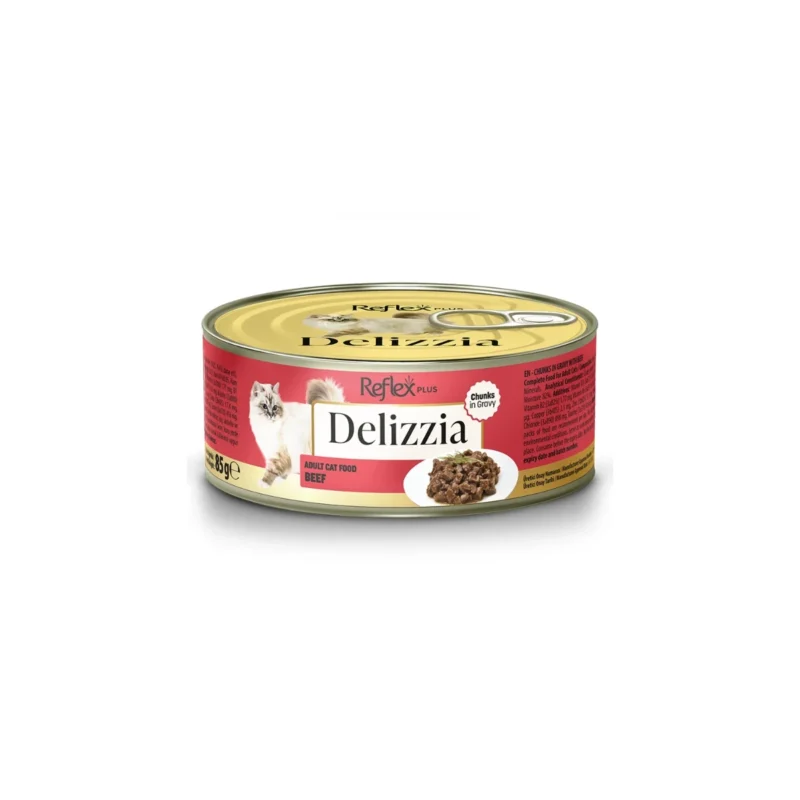 Reflex Plus Delizzia dana etli kedi yaş maması 85g – et içerikli, taurin destekli, vitamin ve mineral zengin formül