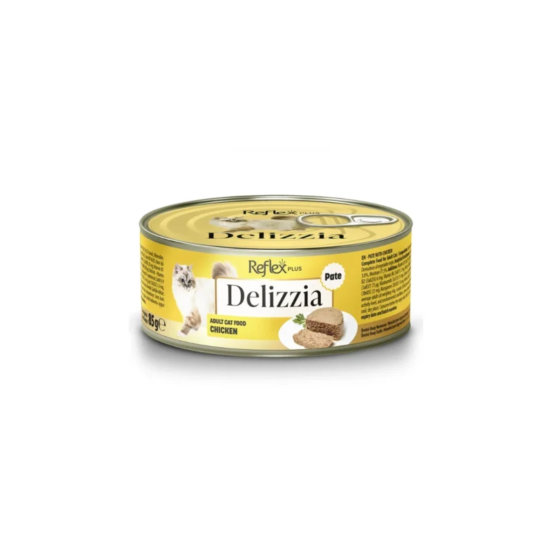 Reflex Plus Delizzia kıyılmış tavuklu kedi maması 85 g, yetişkin kediler için lezzetli ıslak mama