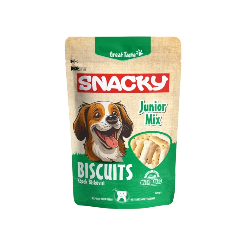 Snacky Bisküvi Junior Mix 200g - Köpekler için fırında pişmiş, diş sağlığını destekleyen bisküvi
