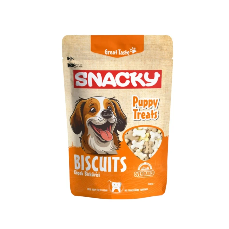 Snacky yavru köpek bisküvisi 200gr, fırında pişmiş diş temizleyici puppy treats ödül maması