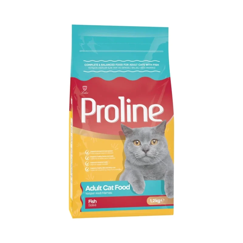 Proline balıklı yetişkin kedi maması 1,2 kg ambalajı, yetişkin kediler için besin dengeli balık içerikli mama