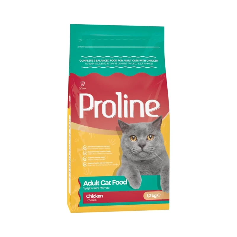 Proline tavuklu yetişkin kedi maması 1,2 kg, dengeli beslenme için yüksek kaliteli tavuk içerikli kuru mama