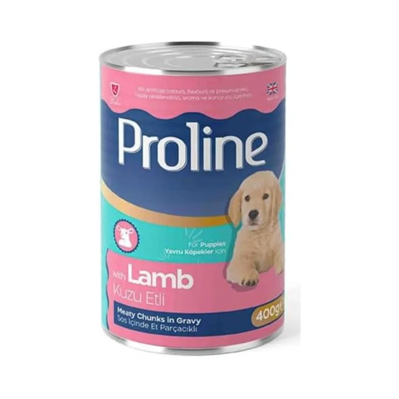 Proline kuzu etli soslu yavru köpek maması 400 g, dengeli beslenme için vitamin ve minerallerle zenginleştirilmiş konserve mama
