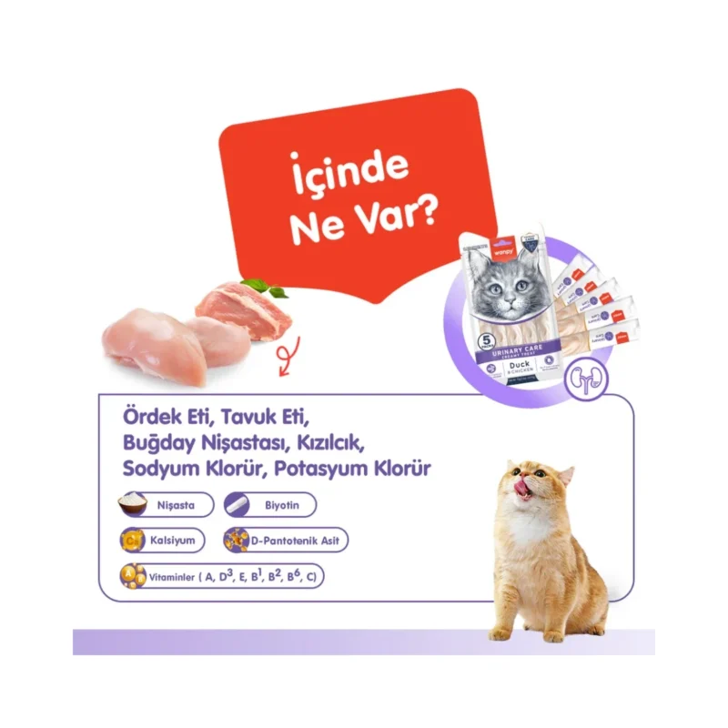 Wanpy Urinary Care krema ödül içerik ve malzemeler - ördek ve tavuk içerikli kedi ödülü