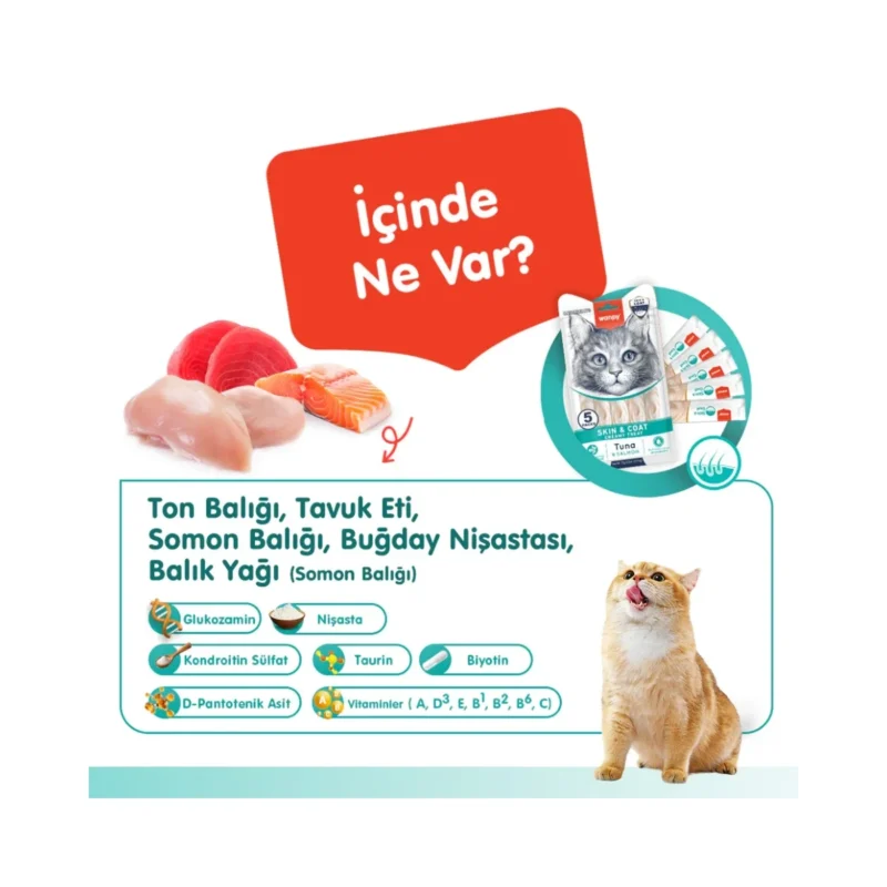 Wanpy Skin&Coat ton balığı somon krema ödül - kedi beslenme keyfi
