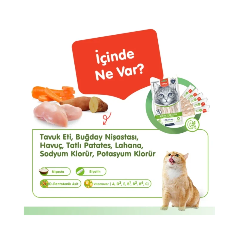 Wanpy Kidney Health tavuk ve sebze kremalı kedi ödülü 5x14g ambalaj detay görseli