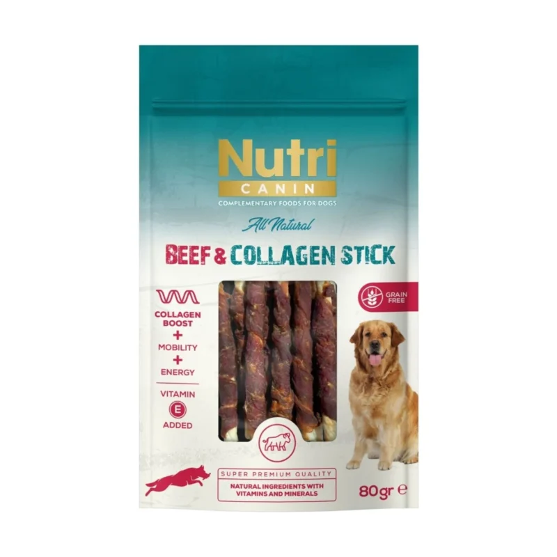 Nutri Canin Beef & Collagen Stick 80g – Köpekler için biftekli ve kolajenli ödül çubuğu