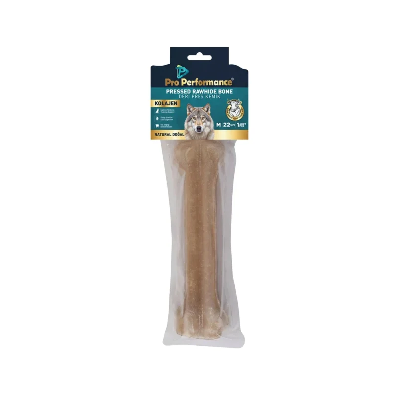 Pro Performance Deri Pres Kemik Naturel M 22 cm – Köpekler için doğal kolajenli, sindirilir çiğneme kemiği