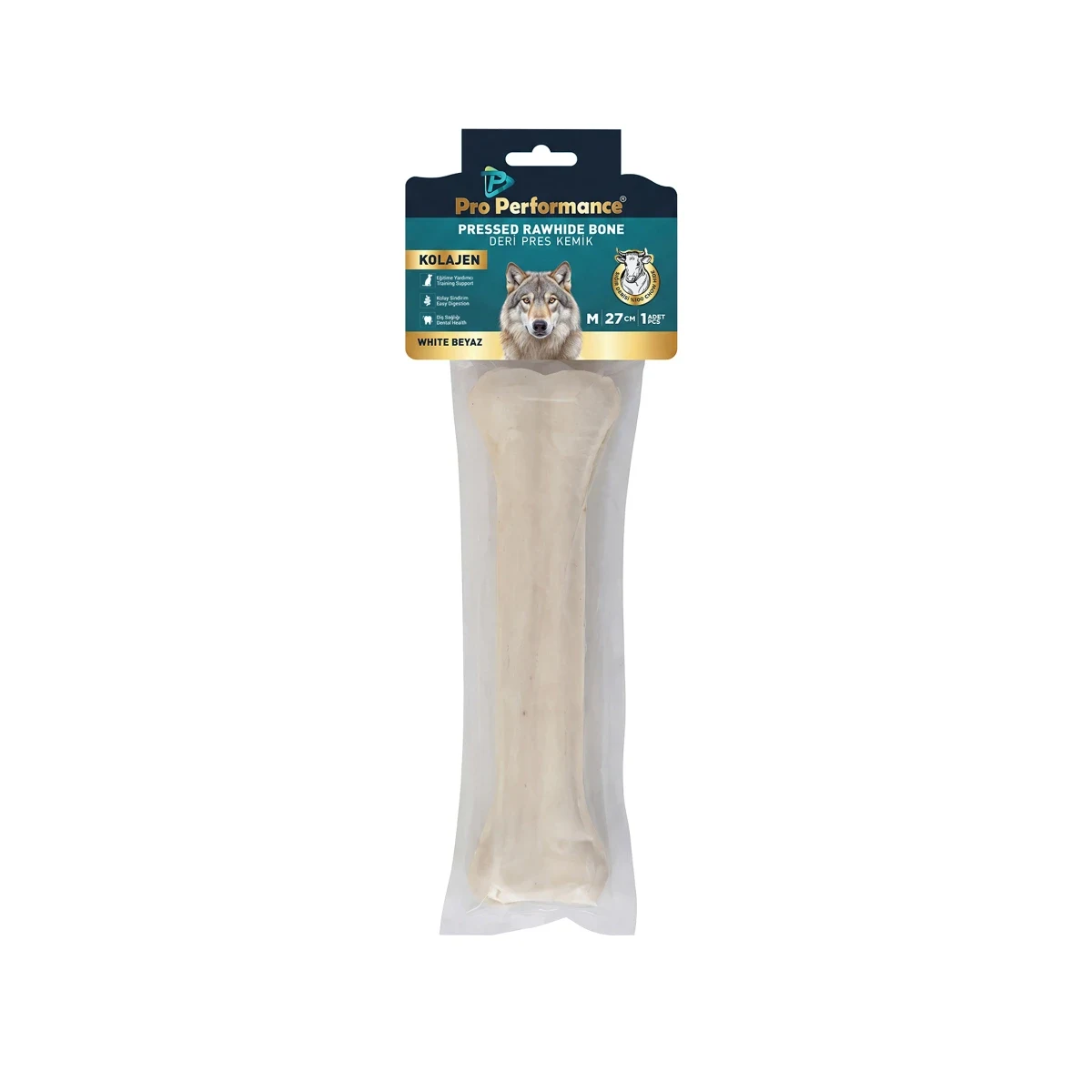 Pro Performance Deri Pres Kemik Beyaz M 27 cm Köpek Pro Performance deri pres kemik beyaz M beden 27 cm, profesyonel kullanım için tasarlanmış kaliteli deri aksesuar