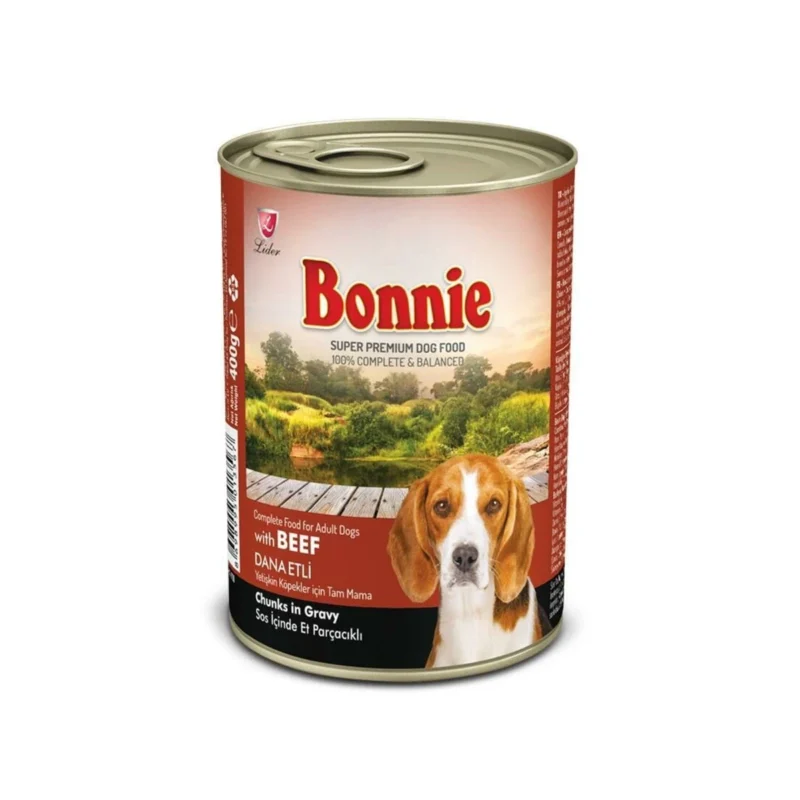 Bonnie sos içinde et parçacıklı dana etli yetişkin köpek maması 400 g, yaş köpek maması