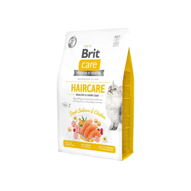 Brit Care Haircare Healthy & Shiny Coat tahılsız yetişkin kedi maması 2 kg, sağlıklı ve parlak tüy için