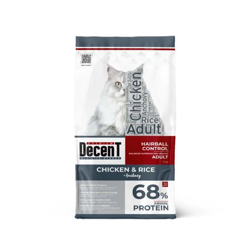 Decent Tavuklu Yetişkin Kedi Maması 15 kg – hayvansal protein, tüy yumağı kontrolü ve hassas sindirim desteği