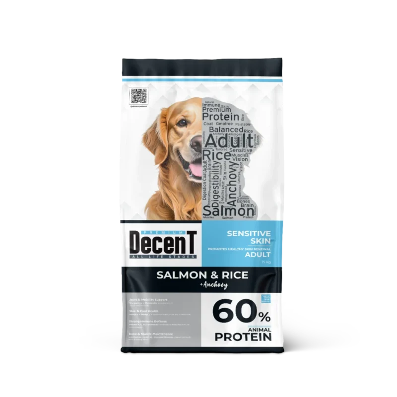 Decent Somonlu Pirinçli Yetişkin Köpek Maması 15 kg – hayvansal protein, parlak tüy ve sağlıklı dişler için