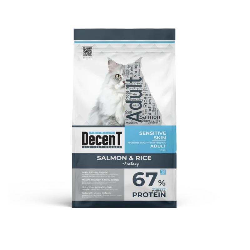 Decent Somonlu Yetişkin Kedi Maması 1,5 kg – hayvansal proteinli, Omega-3 destekli balıklı formula