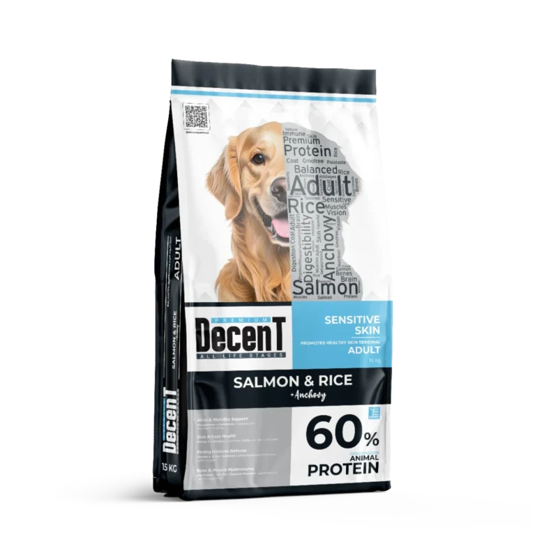 Decent Somonlu Pirinçli Köpek Maması 15 kg – Omega-3 ile parlak tüy ve sağlıklı deri desteği