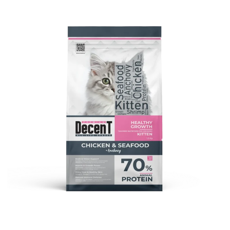 Decent Tavuklu Yavru Kedi Maması 1,5 kg – hayvansal proteinli, sağlıklı büyüme destekli mama