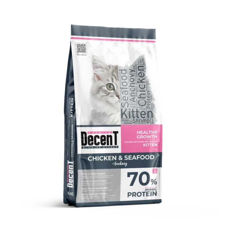 Decent Tavuklu Yavru Kedi Maması 15 kg - Sağlıklı büyüme için omega-3 ve hayvansal protein içeren formula