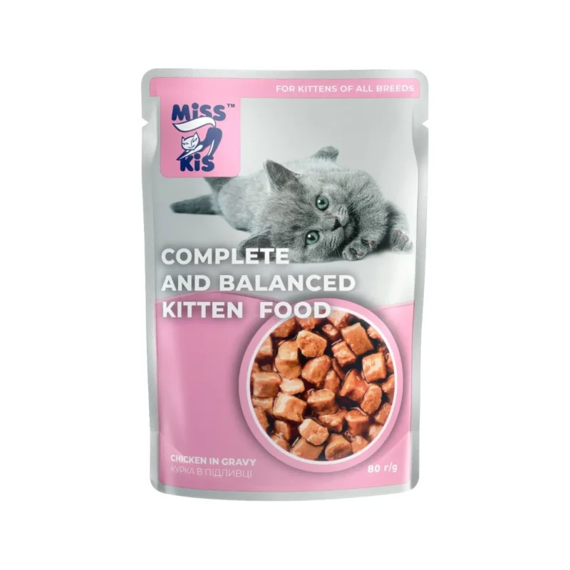 Miss Kis yavru kedi maması, sos içinde tavuk etli 80g konserve mama