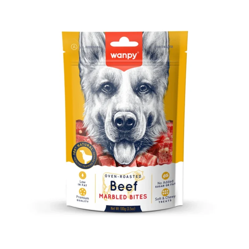 Wanpy biftekli küp şeklinde köpek ödülü 100g, doğal içerikli yumuşak et bazlı köpek atıştırmalığı