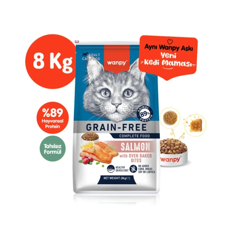 Wanpy Tahılsız Somonlu Yetişkin Kedi Maması 8 Kg - Doğal İçerikli Tahılsız Kedi Besini