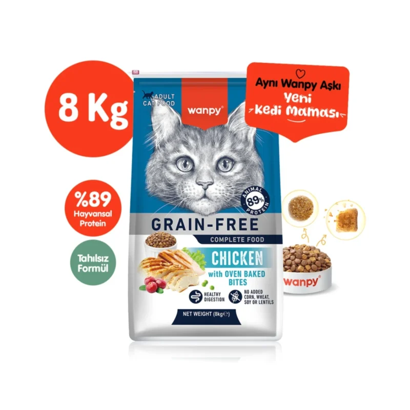 Wanpy Tahılsız Tavuklu Yetişkin Kedi Maması 8 kg - Doğal İçerikli Tahılsız Kedi Besini