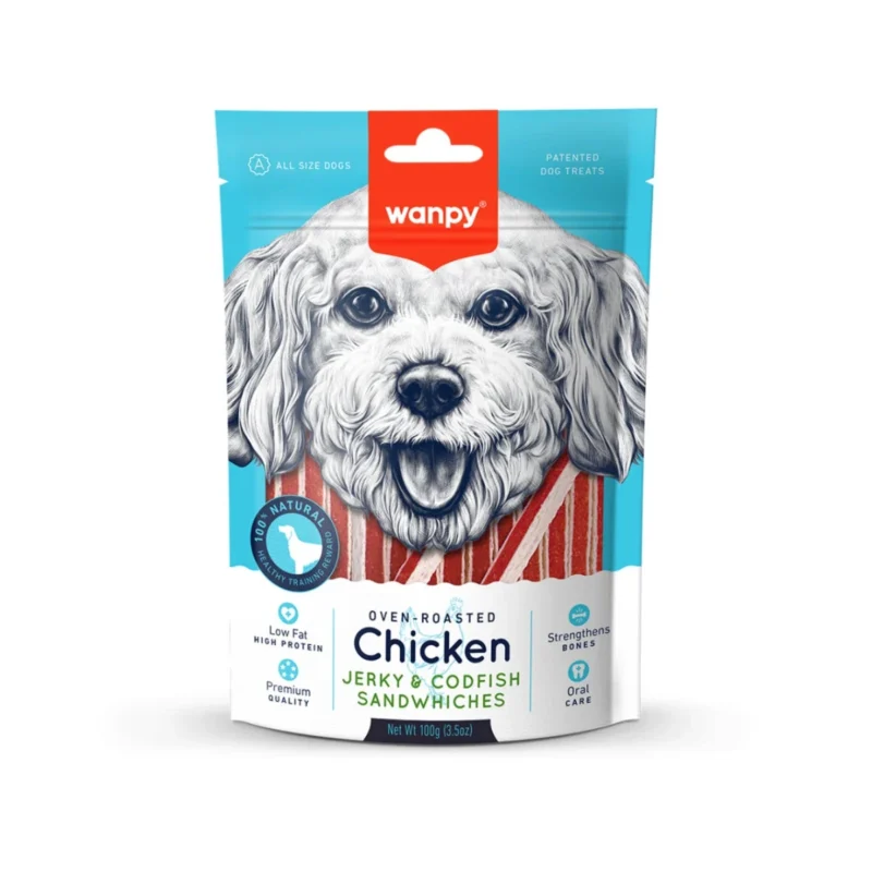 Wanpy Tavuklu & Morina Balıklı Sandviç Köpek Ödülü 100g - Doğal İçerikli Lezzetli Köpek Atlıştırmalığı
