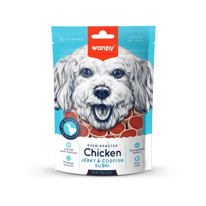 Wanpy Tavuklu & Morina Balıklı Suşi Köpek Ödülü 100g - Doğal içerikli lezzetli köpek ödül maması