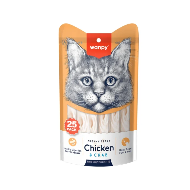 Wanpy Tavuklu & Yengeçli Krema Kedi Ödülü 25x14g - Lezzetli krema kıvamında kedi atıştırmalığı