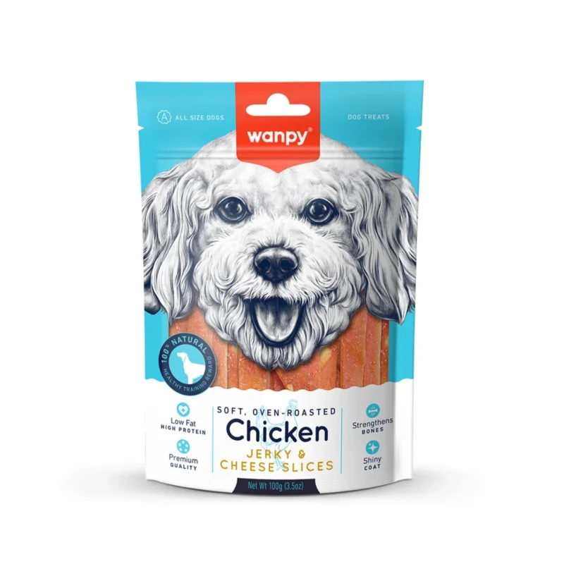 Wanpy yumuşak tavuk ve peynir dilimleri köpek ödülü 100g, lezzetli ve sağlıklı atıştırmalık ikram
