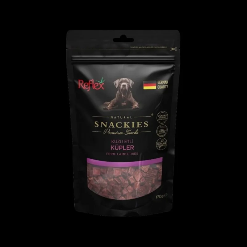 Reflex Snackies Kuzu Etli Küpler 170g köpek ödül maması, doğal kuzu etiyle hazırlanmış lezzetli atıştırmalık