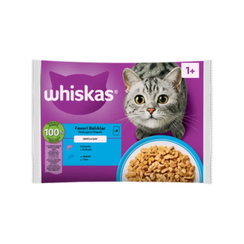 Whiskas Balık Favorileri poşet yaş kedi maması 340g, balık aromalı besleyici ıslak mama
