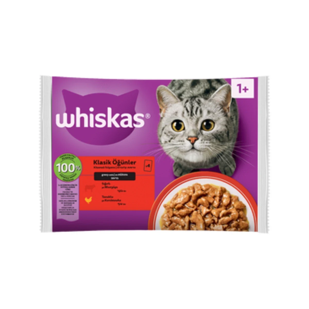 Whiskas Klasik Öğünler Poşet Yaş Mama 340 g Kedi Whiskas Klasik Öğünler 340g poşet yaş kedi maması, doğal içeriklerle hazırlanmış besleyici günlük öğün