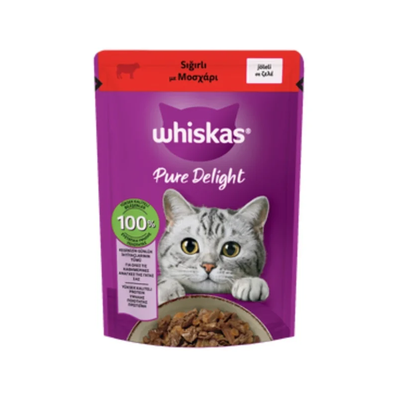 Whiskas Pure Delight Sığırlı Poşet Yaş Mama 85g - Kediler için lezzetli sığır etli ıslak mama