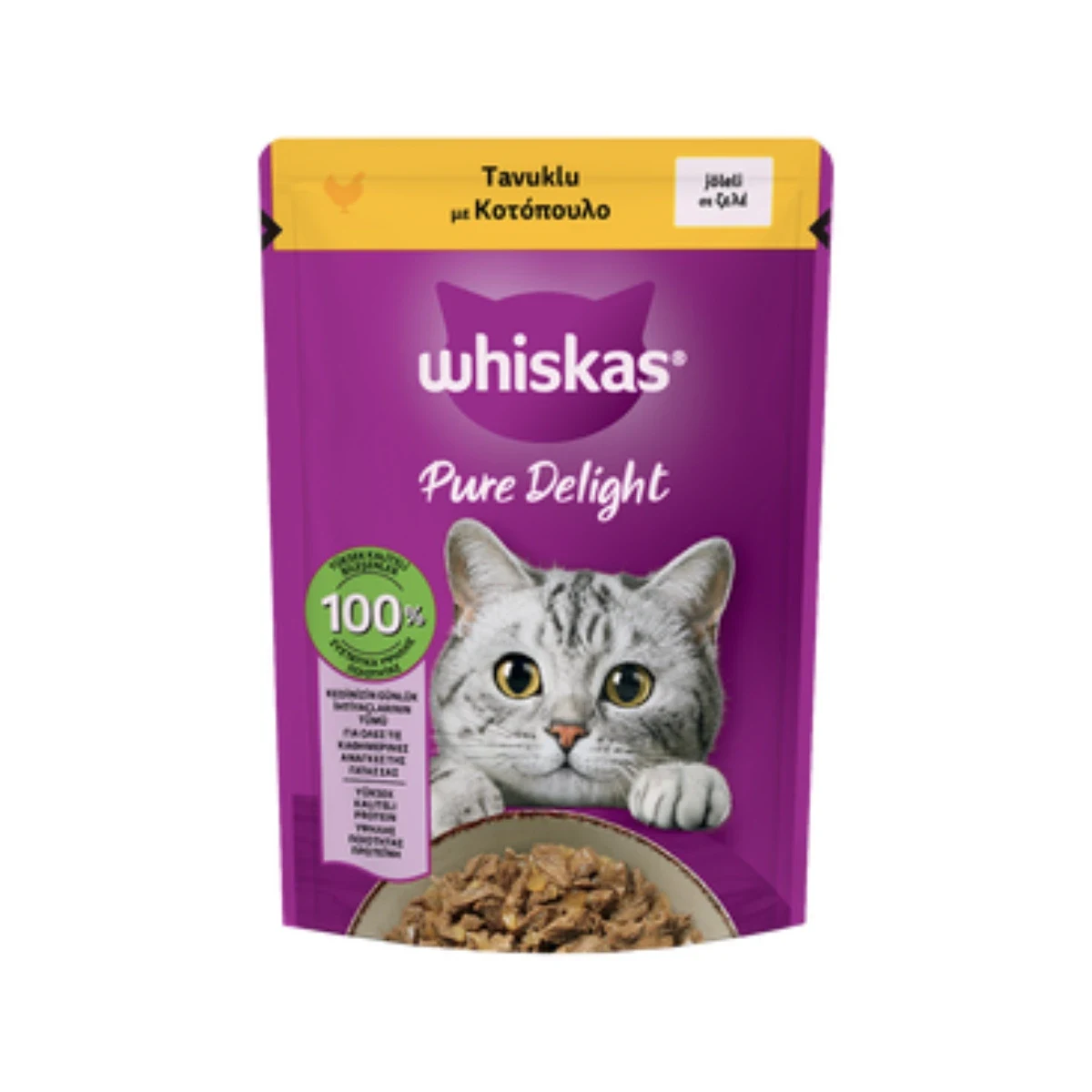 Whiskas Pure Delight Tavuklu Poşet Yaş Mama 85g Kedi Whiskas Pure Delight Tavuklu Poşet Yaş Mama 85g - Kediler için lezzetli tavuklu ıslak mama
