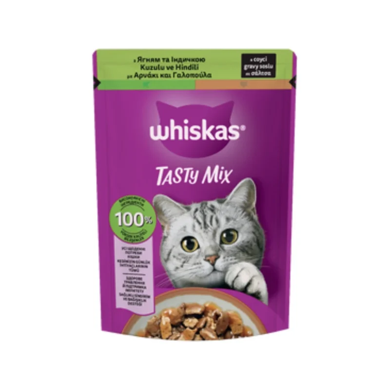 Whiskas Yetişkin Kedi Tasty Mix Kuzulu Hindili Gravy Soslu Yaş Mama 85g Poşet