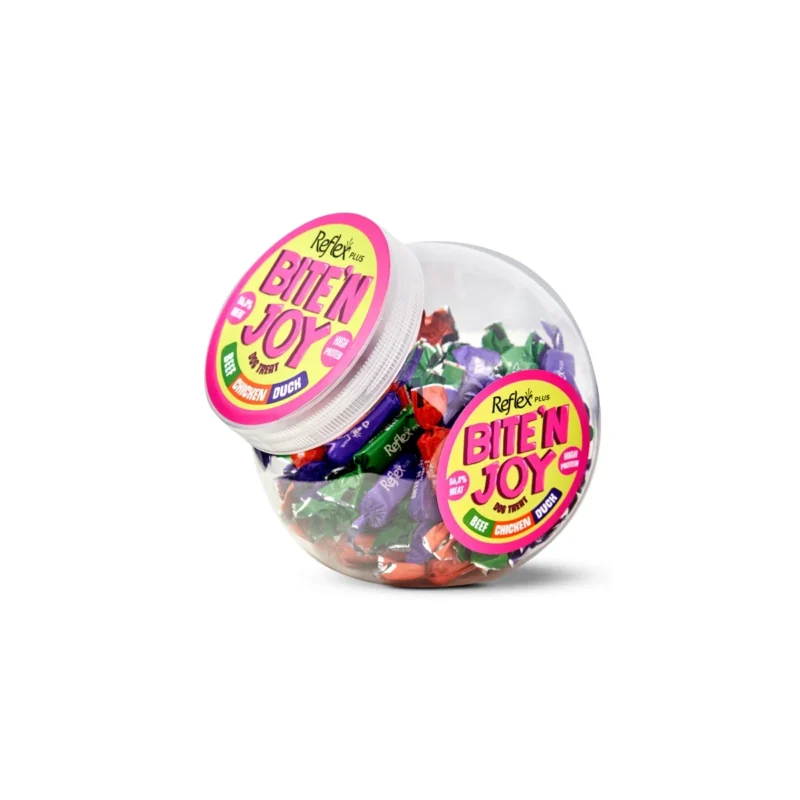 Reflex Plus Bite'n Joy köpek ödülü 250 g, evcil köpekler için lezzetli ve besleyici atıştırmalık ikram