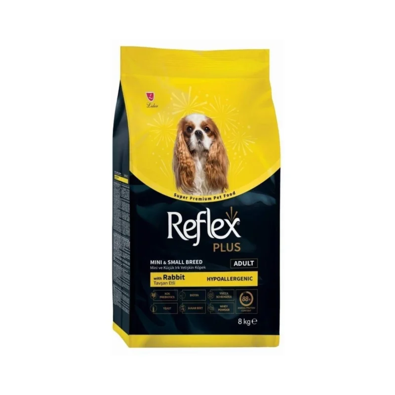 Reflex Plus tavşanlı mini ve küçük ırklar için yetişkin köpek maması 8 kg paket görseli