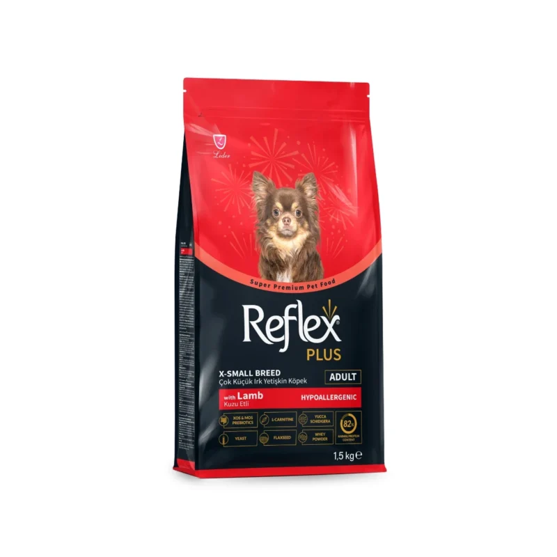 Reflex Plus kuzu etli pirinçli çok küçük ırk yetişkin köpek maması 1,5 kg ambalaj görseli