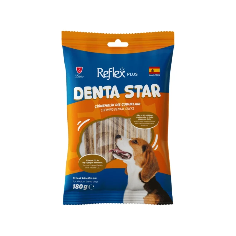 Reflex Plus Denta Star orta ırk köpekler için şekersiz diş çubuğu 180g – tartar koruması ve sağlıklı ağız hijyeni