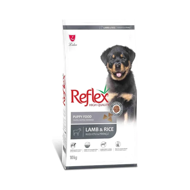 Reflex kuzu etli ve pirinçli yavru köpek maması 10 kg, büyüme dönemindeki köpekler için besin dolu formül