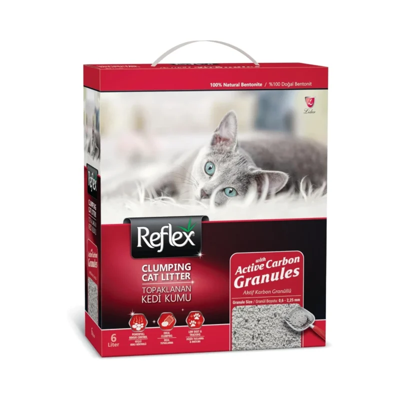 Reflex Aktif Karbon Granüllü Topaklanan Kedi Kumu 6 Lt - Koku Önleyici ve Uzun Ömürlü Kedi Tuvalet Kumu