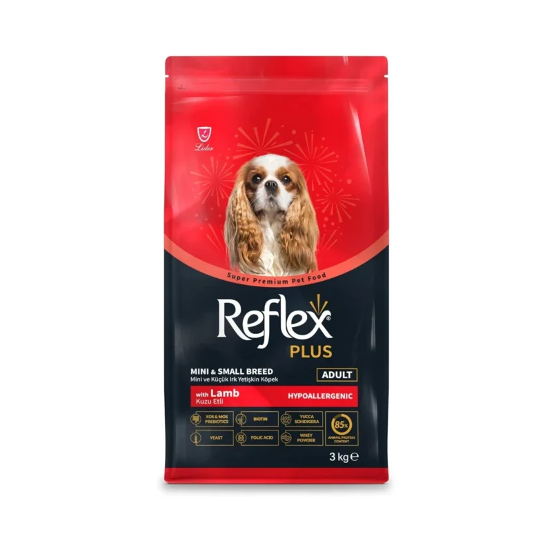Reflex Plus kuzu etli pirinçli mini ve küçük ırk yetişkin köpek maması 3 kg paket görseli