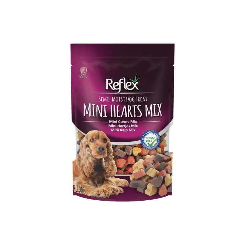 Reflex Semi-Moist Karışık Mini Kalpler köpek ödül maması 150g, yumuşak ve lezzetli küçük kalp şekilli atıştırmalık