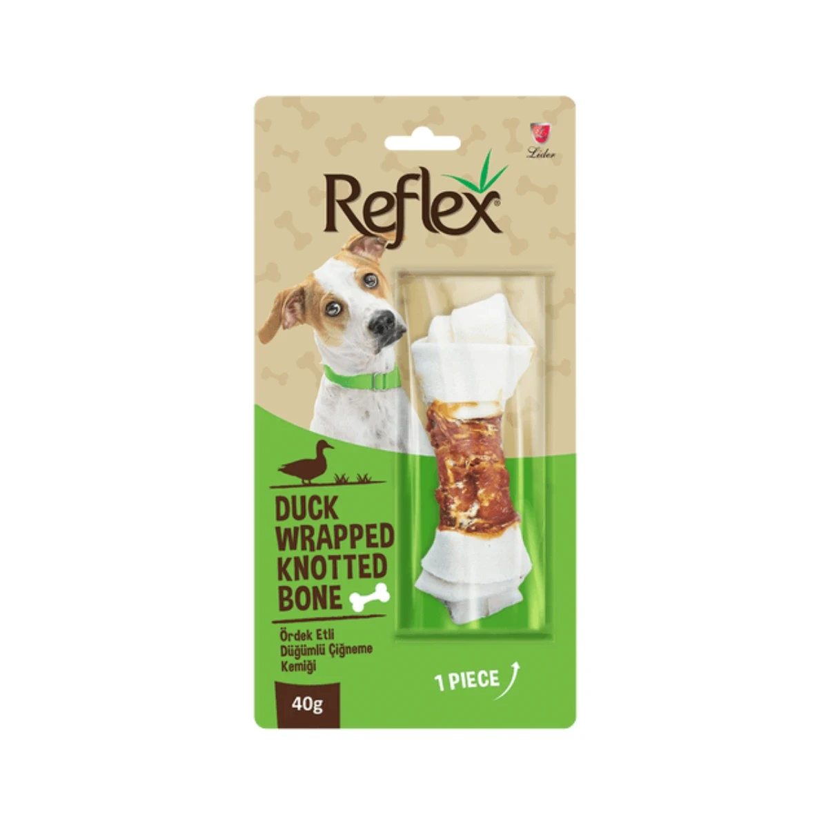 Reflex Ördek Etli Düğümlü Tek Parça Çiğneme Kemiği 40 g Köpek Reflex ördek etli düğümlü tek parça çiğneme kemiği 40g, köpekler için doğal atıştırmalık