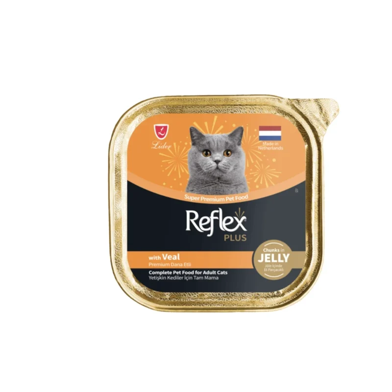 Reflex Plus biftekli yetişkin kedi yaş maması, jöle içinde et parçacıklı 85 g konserve mama