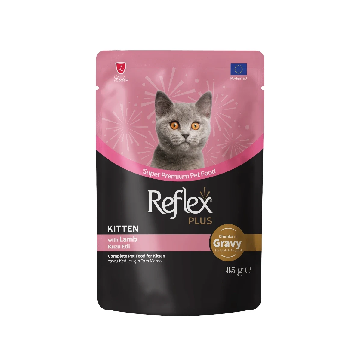 Reflex Plus Sos İçinde Et Parçacıklı Kuzu Etli Yavru Kedi Yaş Maması 85 g Kedi Reflex Plus yavru kedi için sos içinde kuzu etli yaş mama 85 g, et parçacıklı besleyici kedi maması
