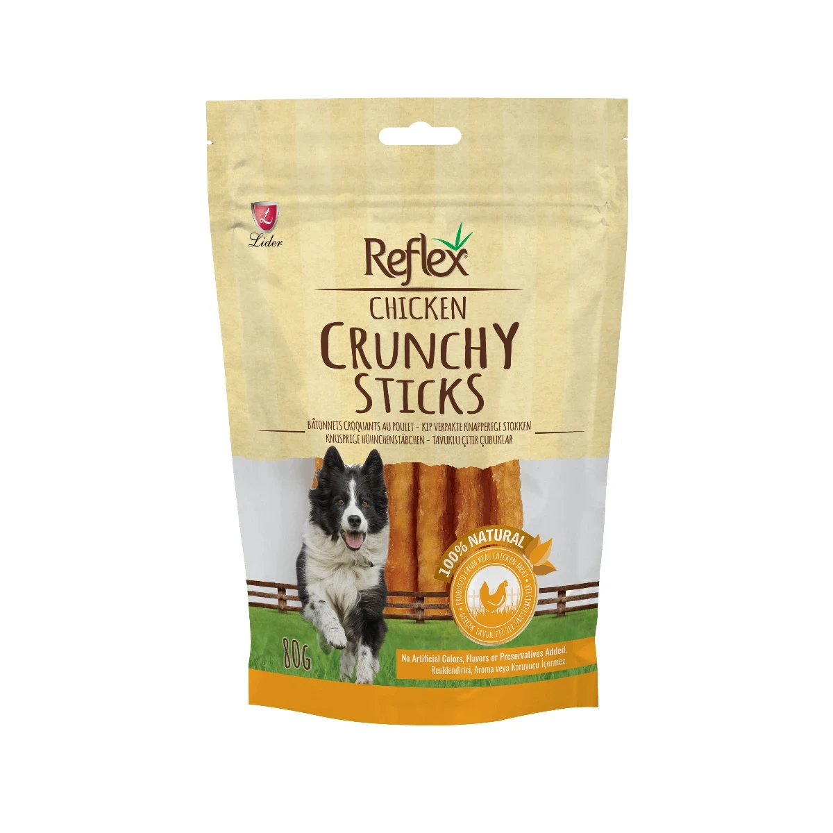 Reflex Tavuklu Çıtır Çubuklar 80 g Köpek Reflex Tavuklu Çıtır Çubuklar 80g - Tavuk etli, çıtır dokulu köpek ödül maması