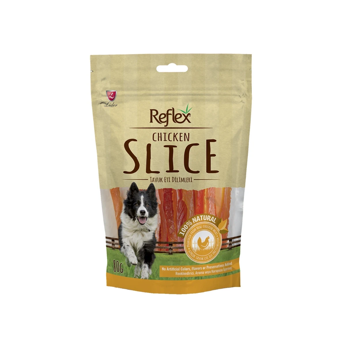 Reflex Tavuk Eti Dilimleri 80 g Köpek Reflex Tavuk Eti Dilimleri 80g - Kediler için doğal, lezzetli ve besleyici tavuk etli kedi ödülü