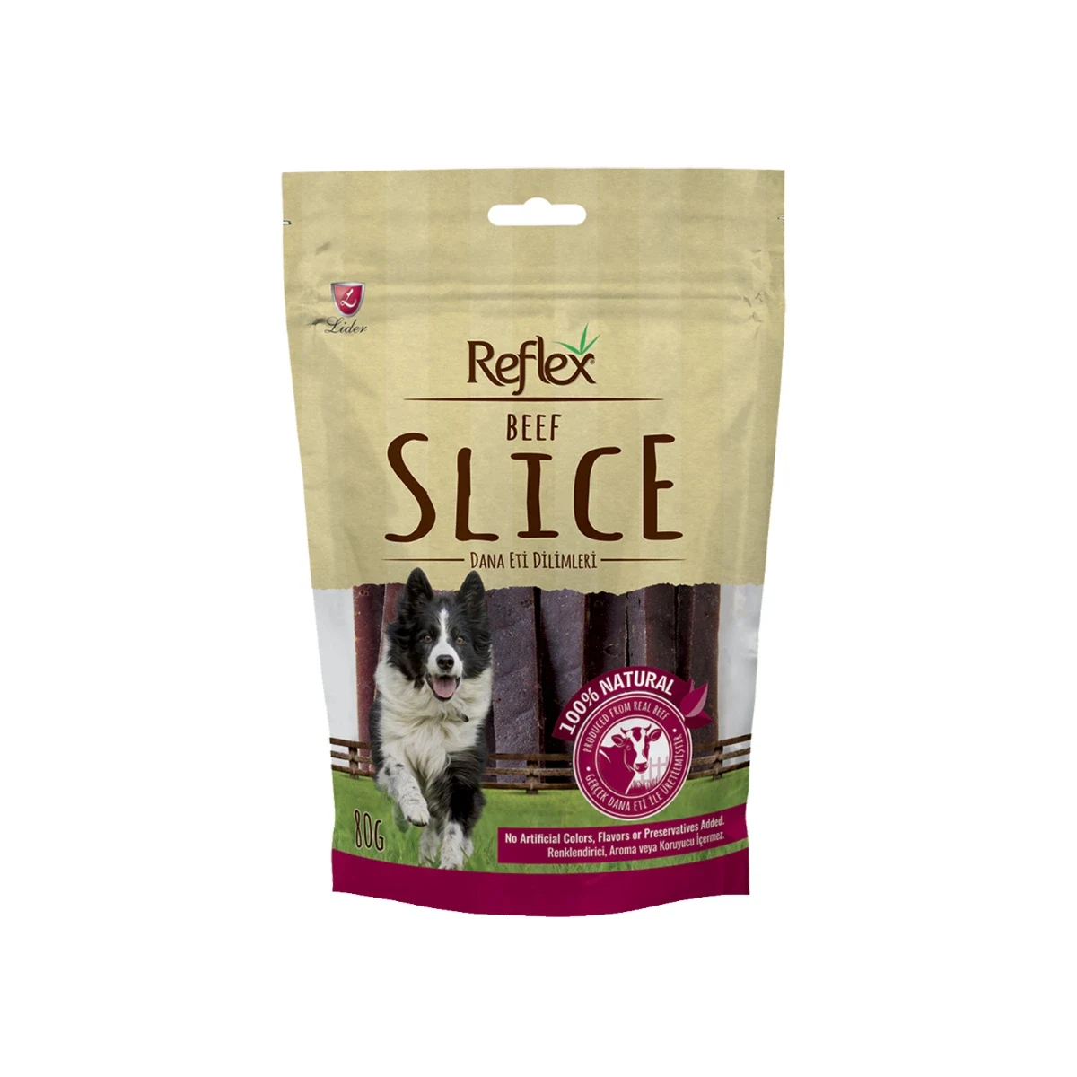 Reflex Dana Eti Dilimleri 80 g Köpek Reflex Dana Eti Dilimleri 80 g - Doğal ve lezzetli dilimlenmiş dana eti köpekler için atıştırmalık